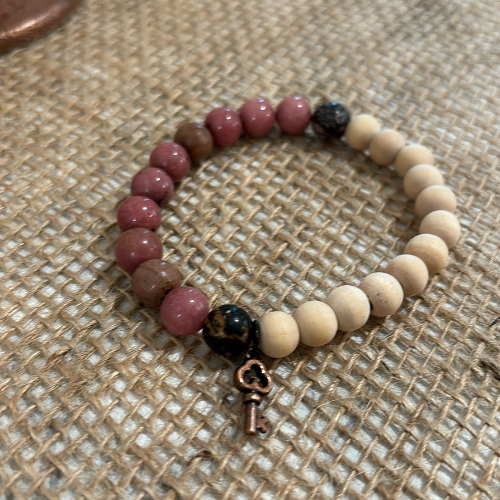 Rhodonite and Wood Bracelet